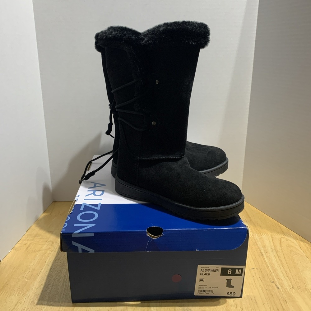 Arizona Jean Co Womens Black Shawner Flat Heel Winter Boots Size 6M‎ New